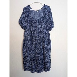 Old Navy Womens Size XXL Blue Floral Smocked Waist Dress Casual Boho Cottage